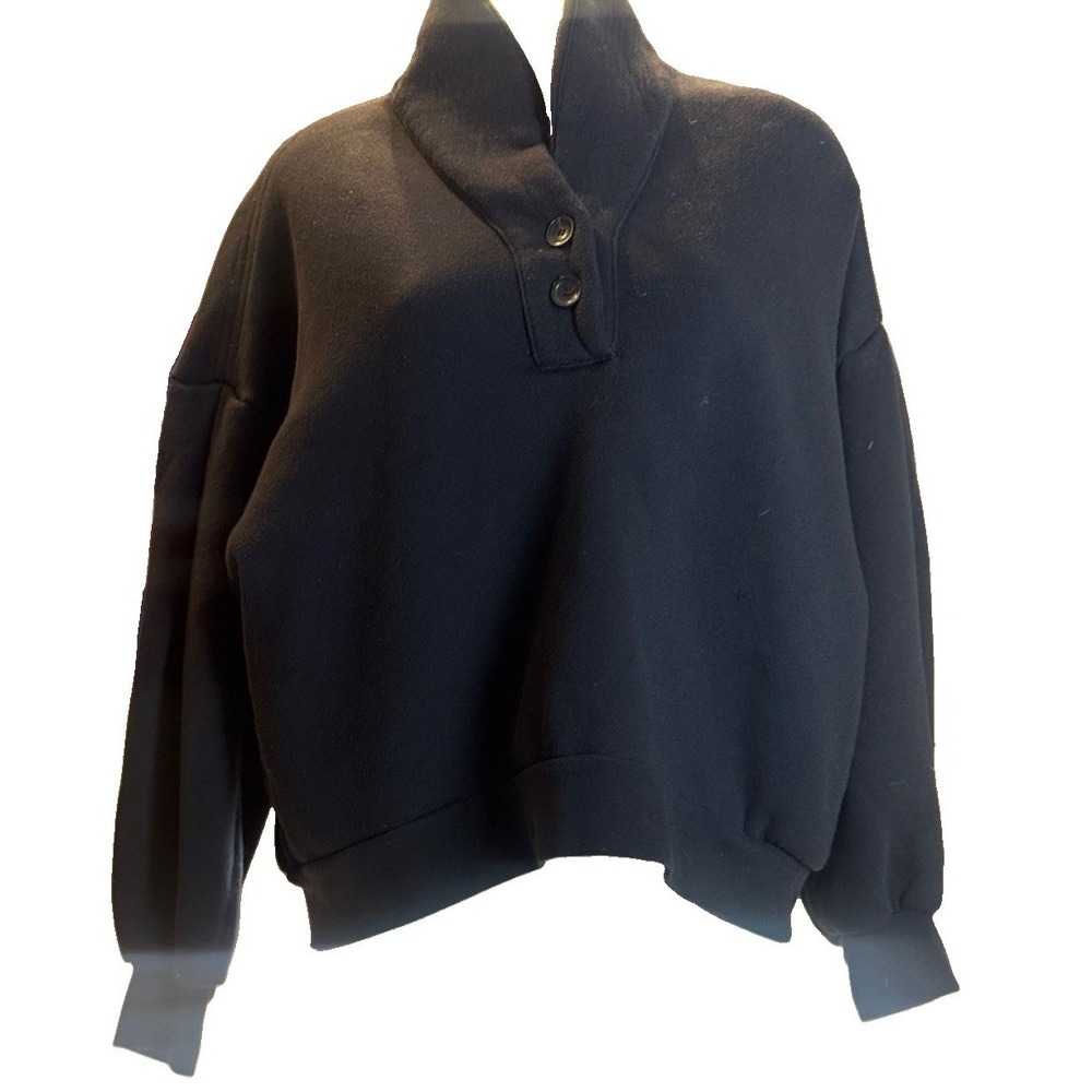 Xirena Black Fleece Mock Neck Button Pocket Pullover Sweatshirt Relaxed S - Picture 3 of 7